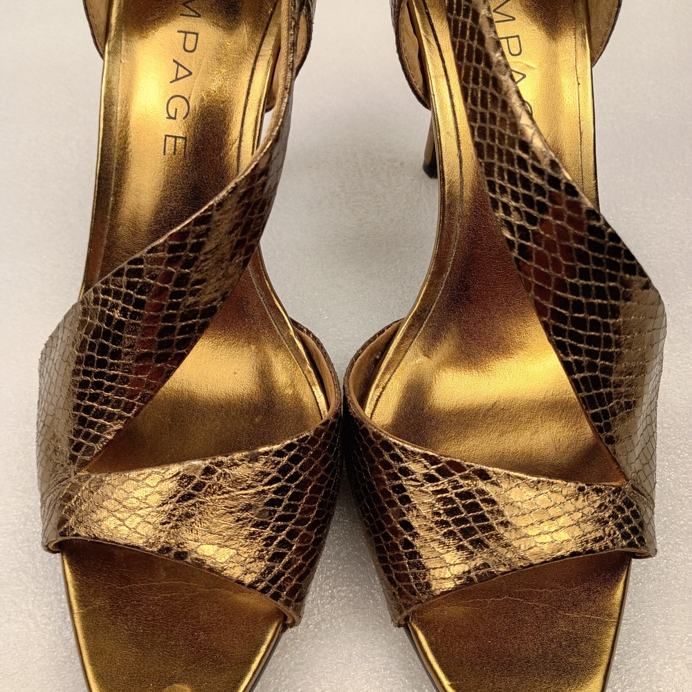 Rampage Gold Snake Embossed Open Toe Heels Size 7.5 M Women’s - Picture 6 of 8
